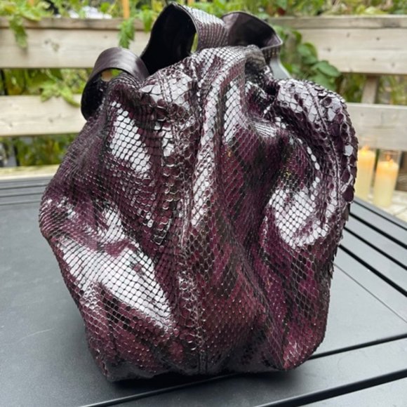 Valentino Garavani Purple/Black Python Slouchy “Nuage Bow” Purse - Picture 4 of 7